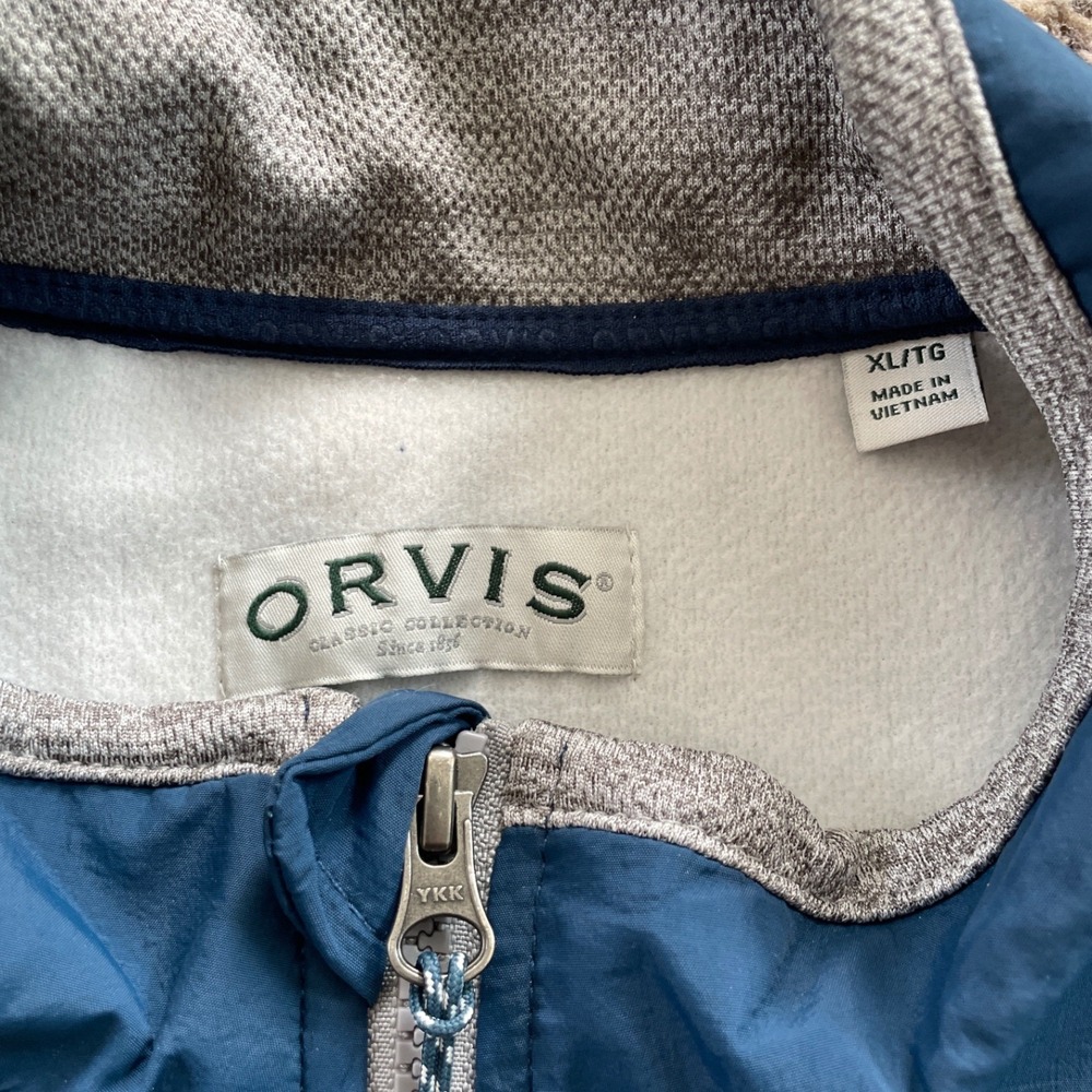 Orvis Mens XL Full Zip Fleece Jacket Grey Navy Blue Classic Collection Sweater - Picture 6 of 16